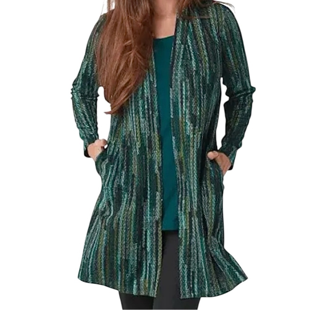 SUSAN GRAVER JEWEL COLOR OPEN CARDIGAN BOHEMIAN SZ SM EUC